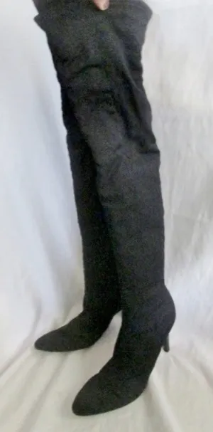 Womens NINE WEST SINISTER Vegan Thigh High Heel Boots FETISH BLACK 7.5