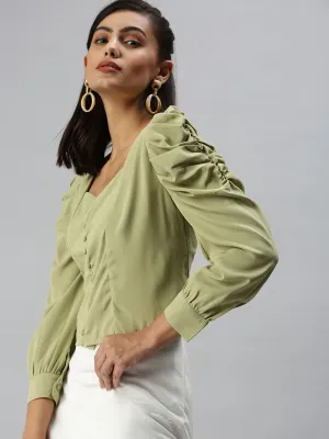 Women's Olive Solid Crop Top