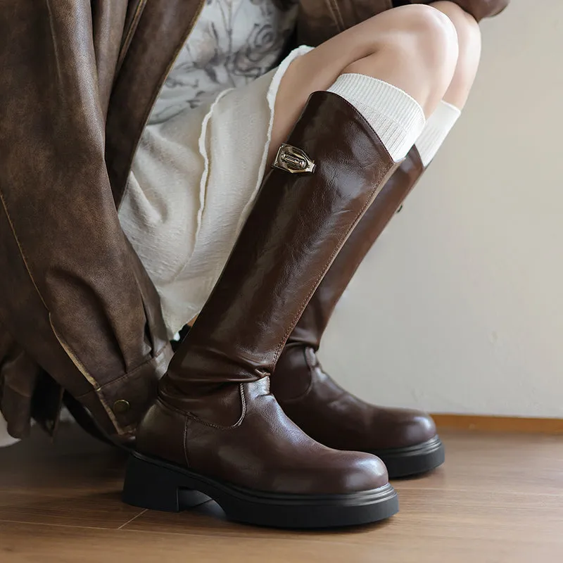 Womens Platform Plain Buckled Tall Boots