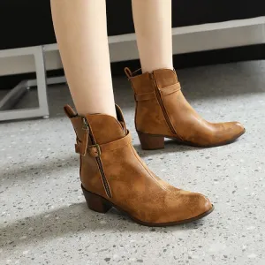 Women's Snake Printed Square Toe Side Zippers Block Chunky Heel Short Boots