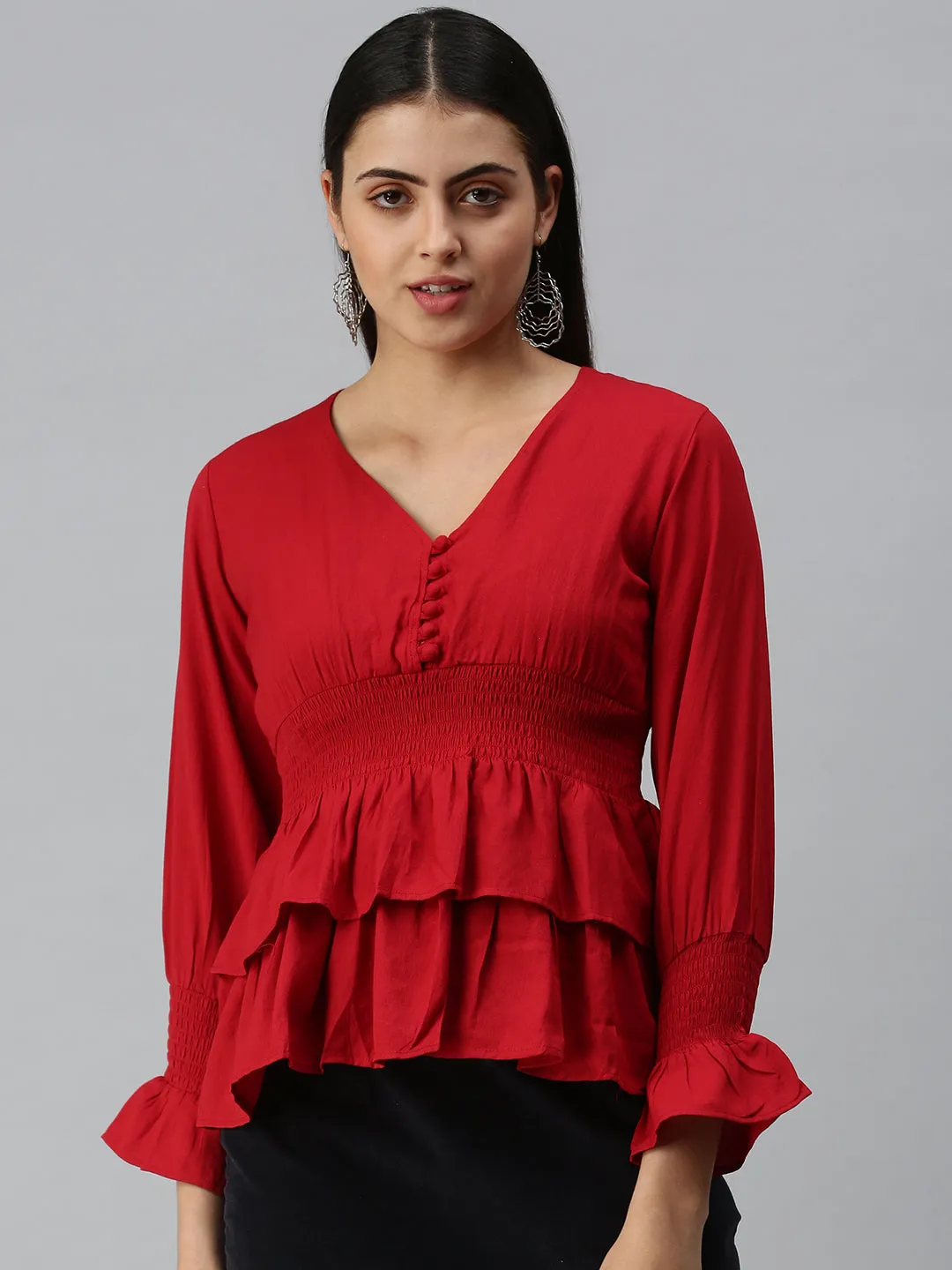 Women's Solid Red Top