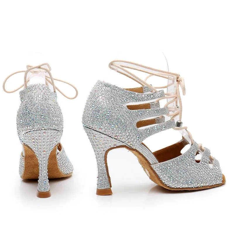 Women's Sparkling Glitter Customized Salsa Dance Shoes Heels Dance Boots