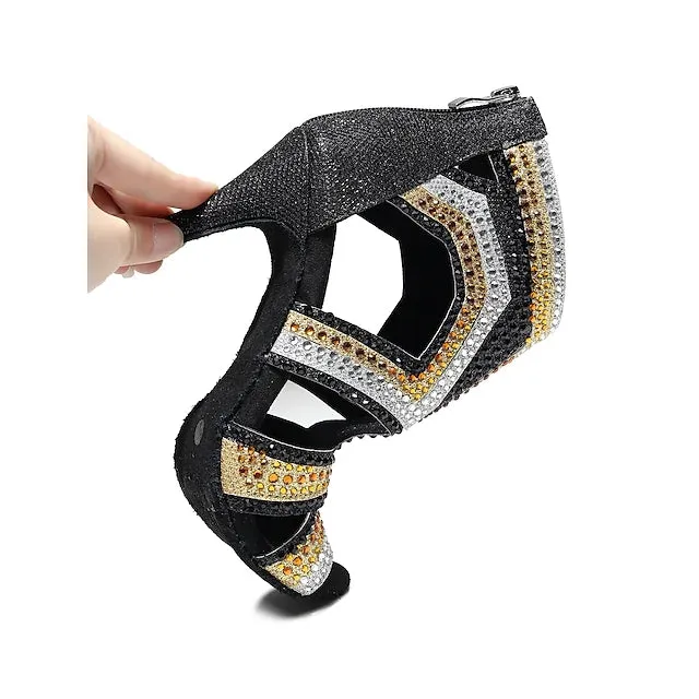 Women's Sparkling Glitter Rhinestone Customized Heel Salsa Dance Jazz Dance Shoes Heels Dance Boots