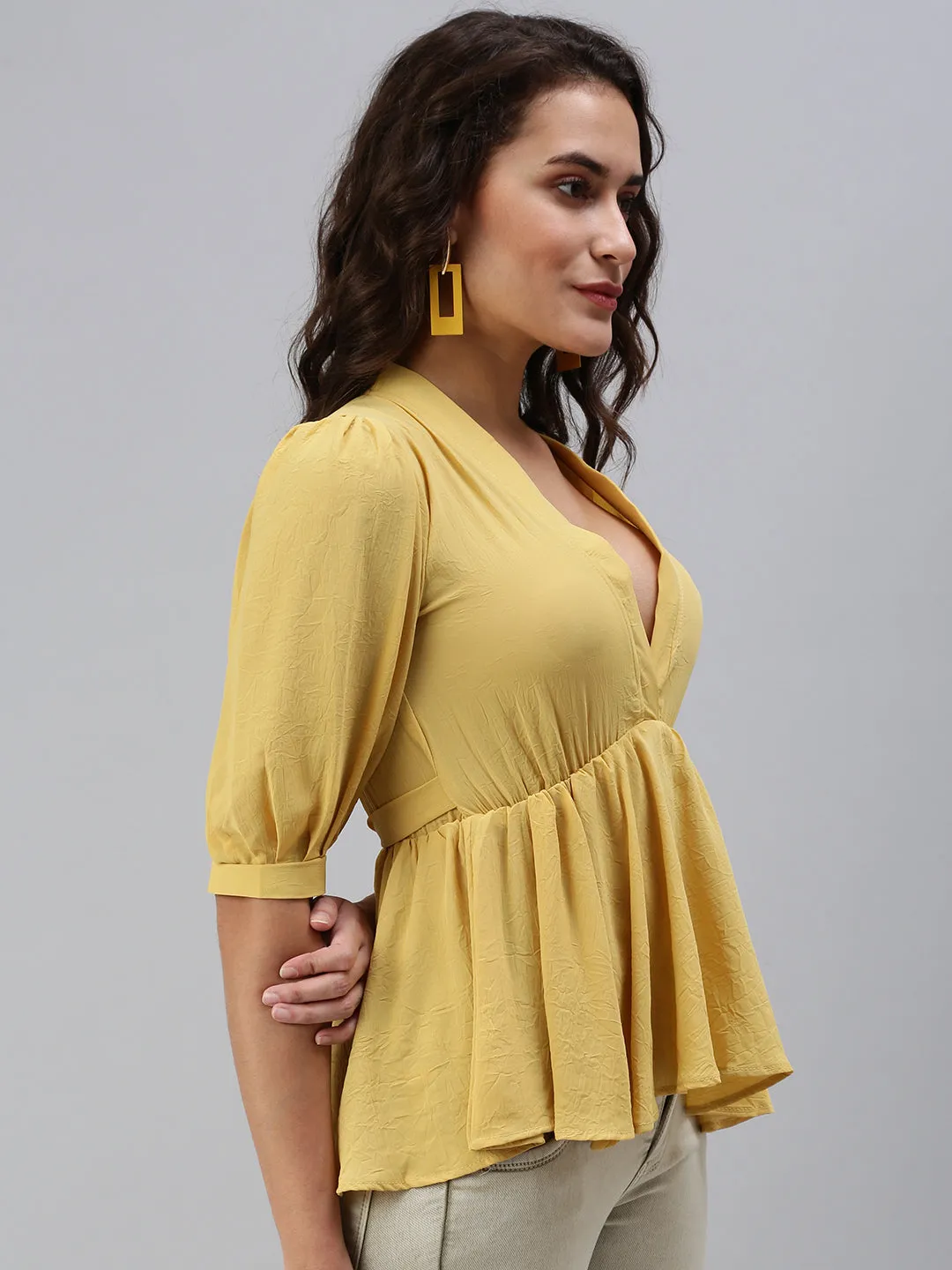 Women's Yellow Solid Top